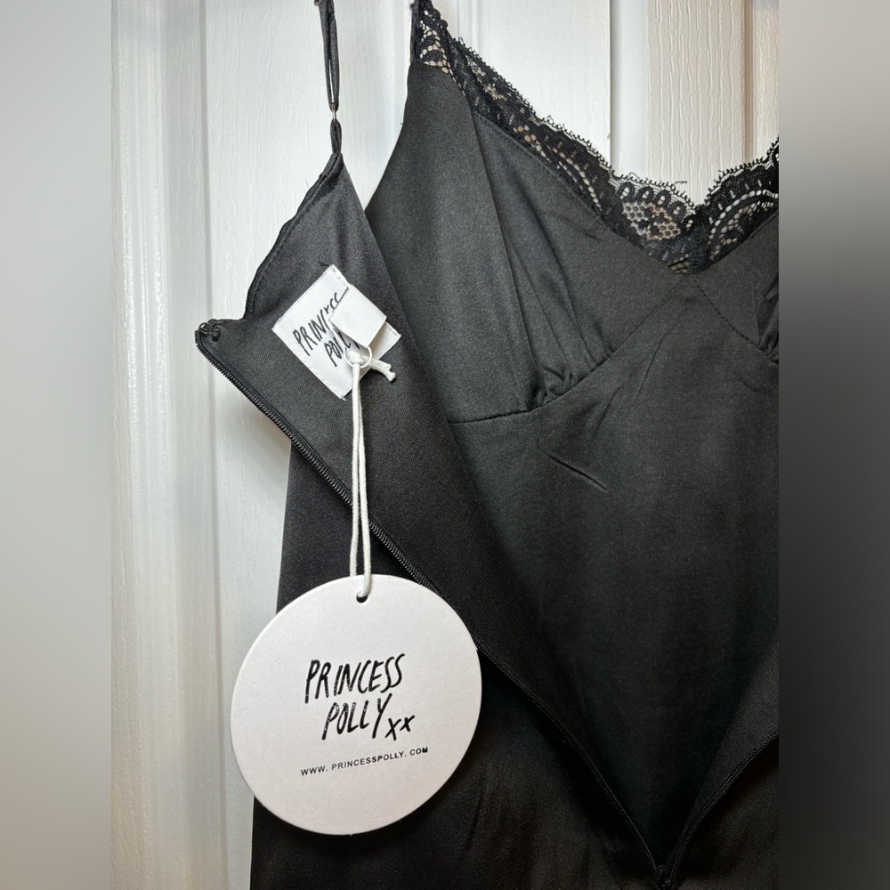 Princess Polly - Chic Maple Mae Mini Black Dress Satin Lace Slip in Size 4 - Picture 5 of 9